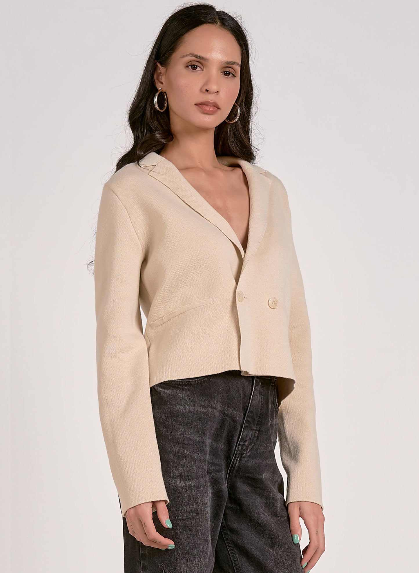 Elan Elan - Sweater Jacket w/ Lapel - Natural available at The Good Life Boutique