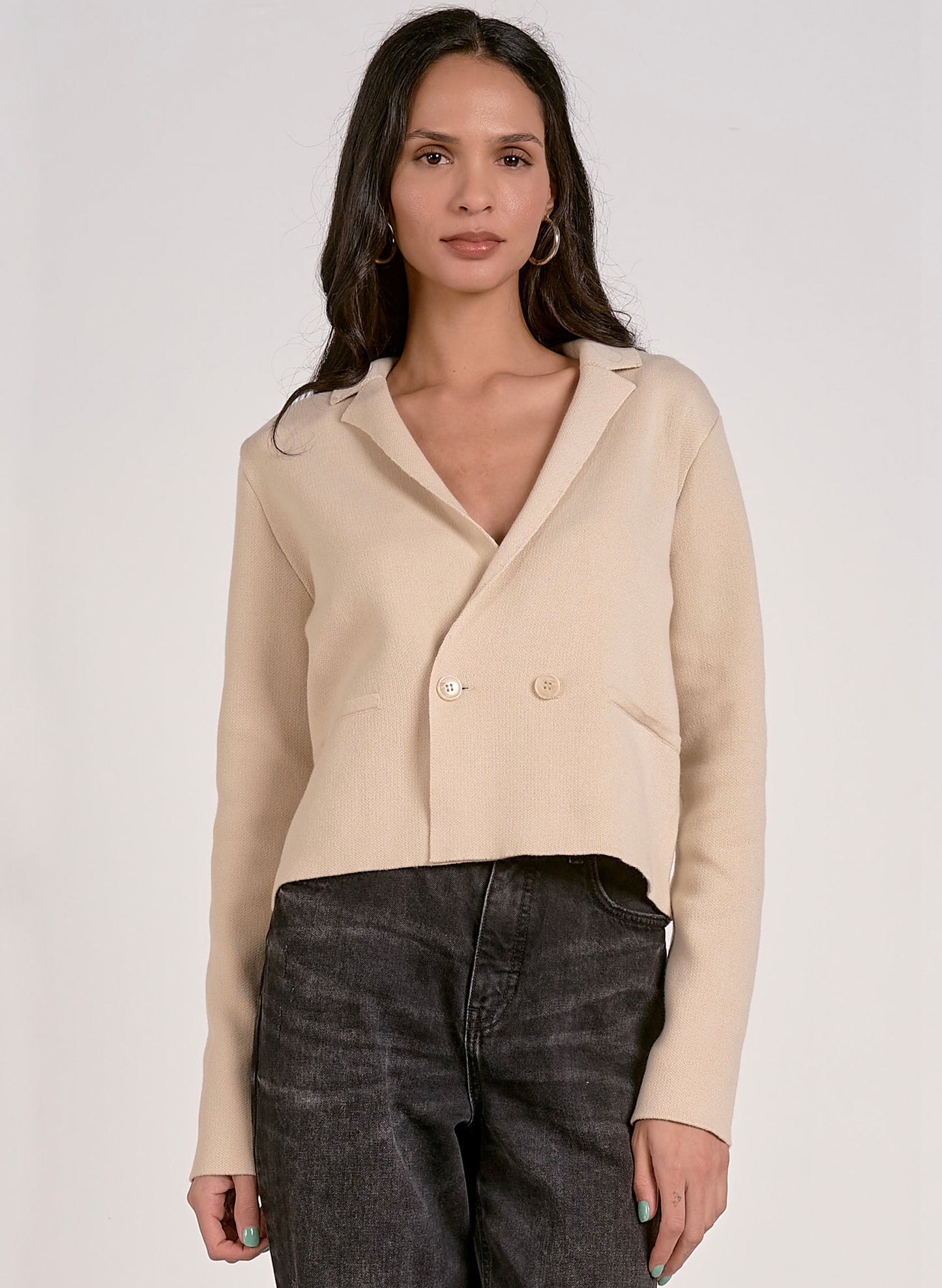 Elan Elan - Sweater Jacket w/ Lapel - Natural available at The Good Life Boutique