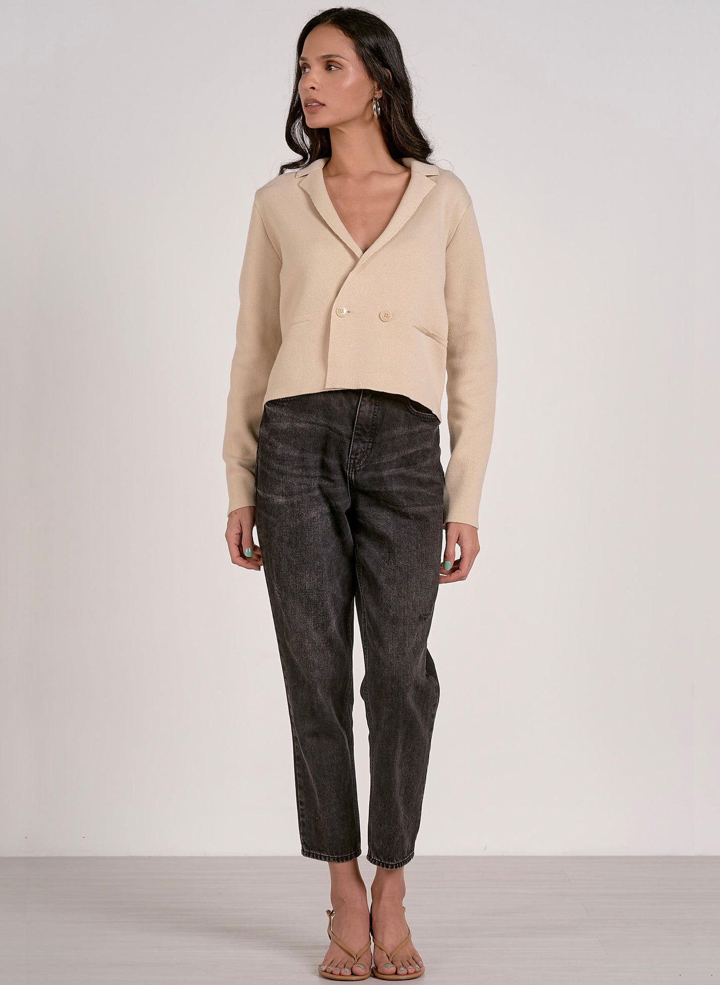 Elan Elan - Sweater Jacket w/ Lapel - Natural available at The Good Life Boutique