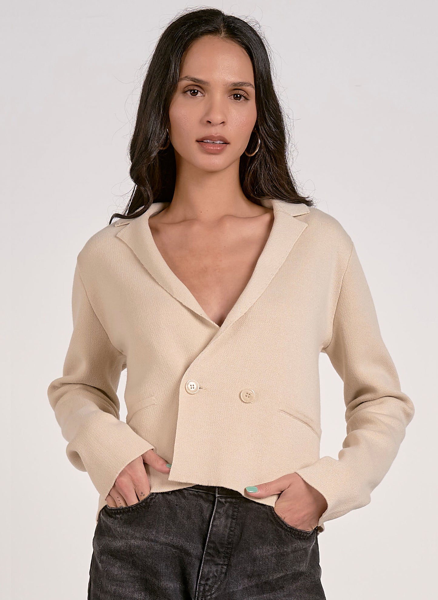 Elan Elan - Sweater Jacket w/ Lapel - Natural available at The Good Life Boutique