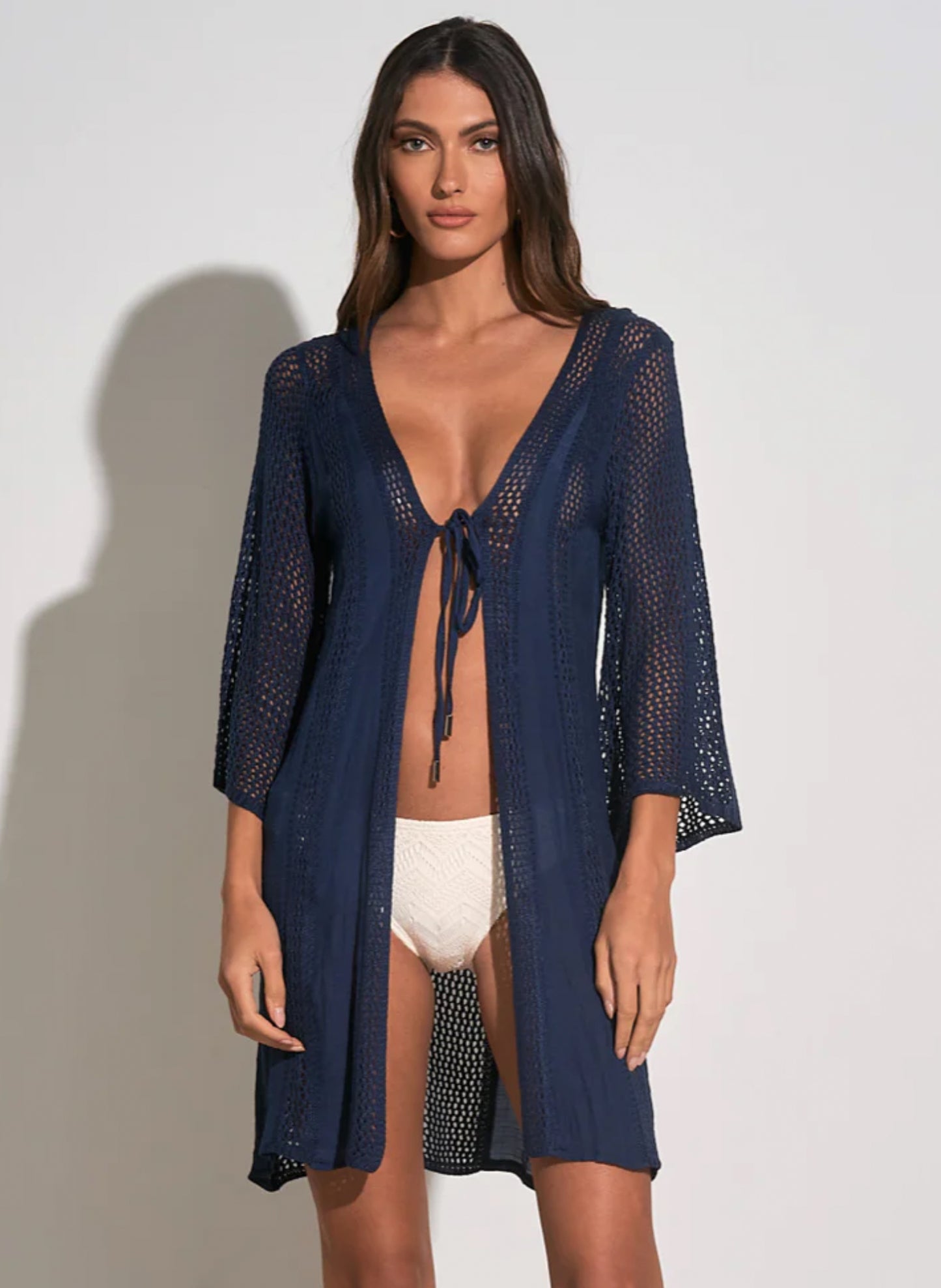 Elan Elan - 3/4 Sleeve Kimono - Navy available at The Good Life Boutique