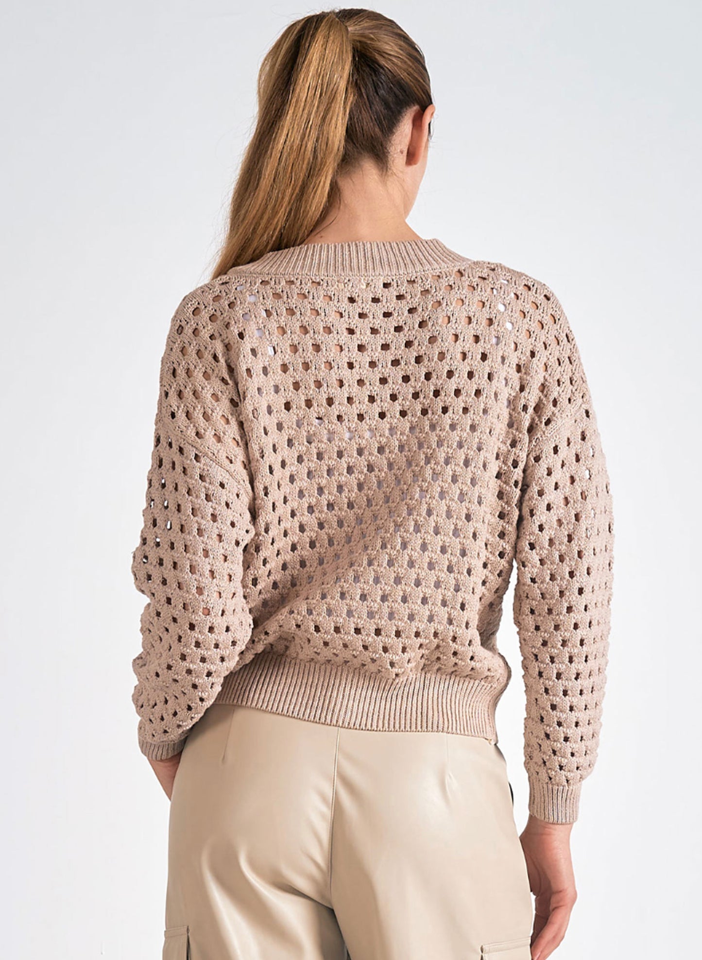 Elan Elan - 7 Sweater Cardigan- Stone available at The Good Life Boutique