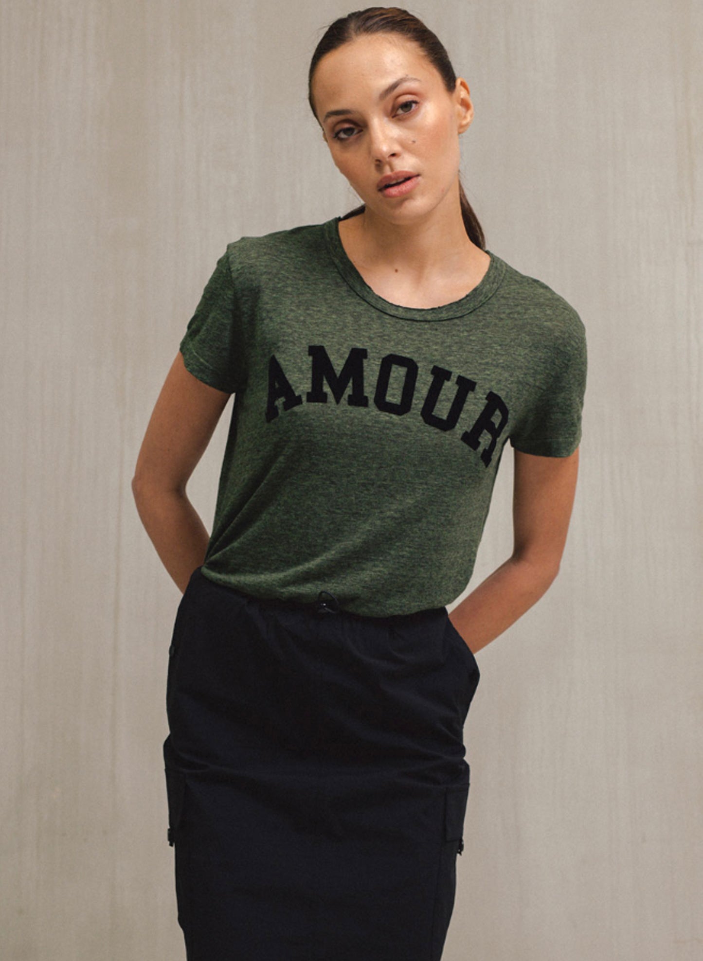 Elan Elan - 7 Top Crew Neck - Olive Amour available at The Good Life Boutique