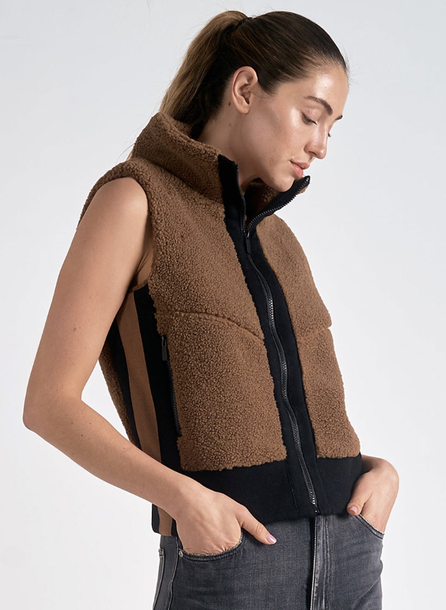 Elan Elan - 8 Vest Zip Up - Dark Tan available at The Good Life Boutique