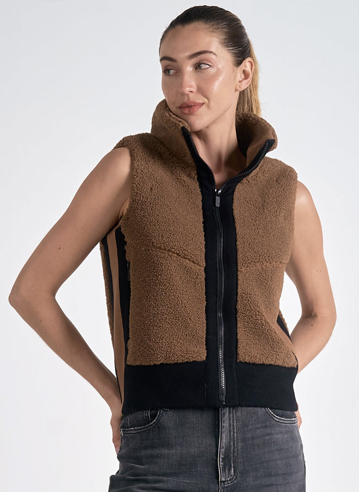 Elan Elan - 8 Vest Zip Up - Dark Tan available at The Good Life Boutique