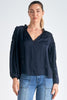 Elan Elan - 9 Long Sleeve Tie Neck Top - Navy available at The Good Life Boutique