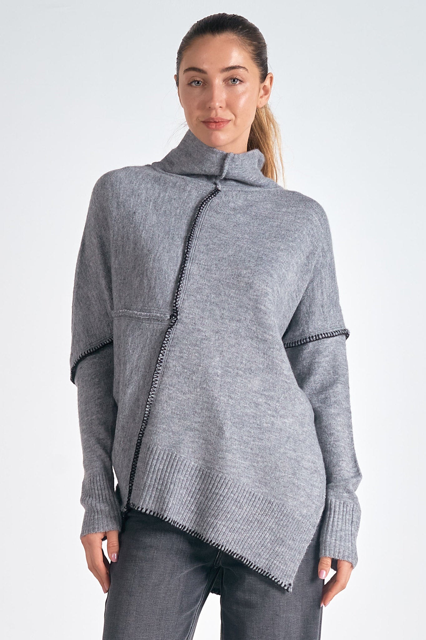 Elan Elan - 9 Turtleneck Sweater - Heather Grey available at The Good Life Boutique