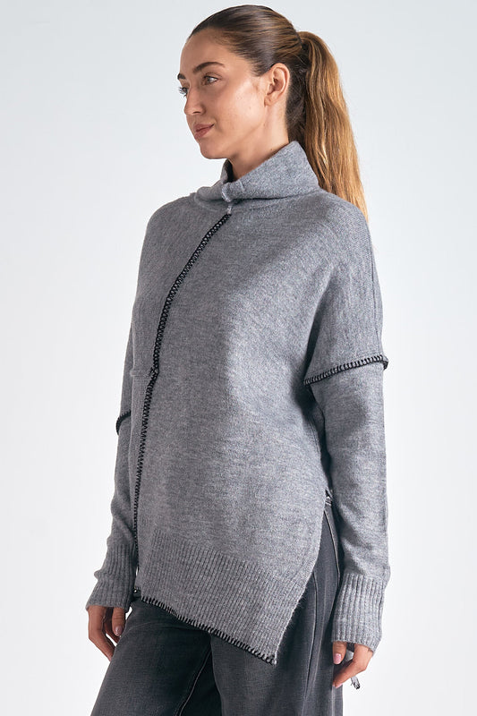 Elan Elan - 9 Turtleneck Sweater - Heather Grey available at The Good Life Boutique