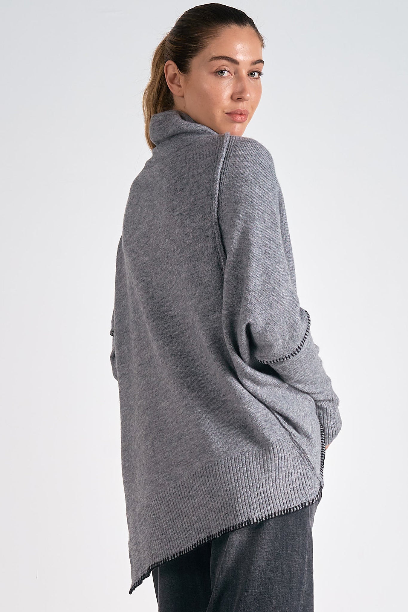 Elan Elan - 9 Turtleneck Sweater - Heather Grey available at The Good Life Boutique