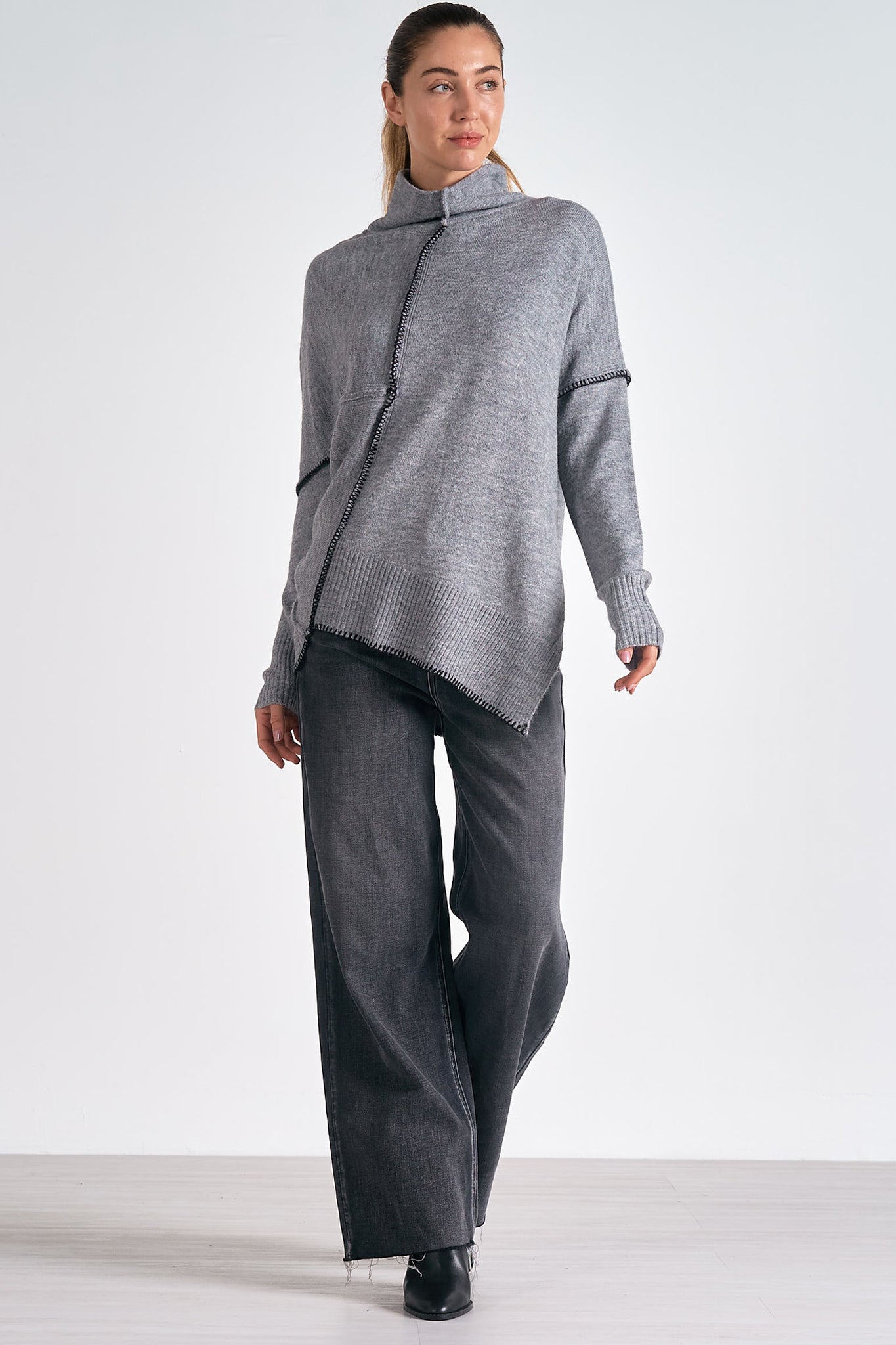 Elan Elan - 9 Turtleneck Sweater - Heather Grey available at The Good Life Boutique