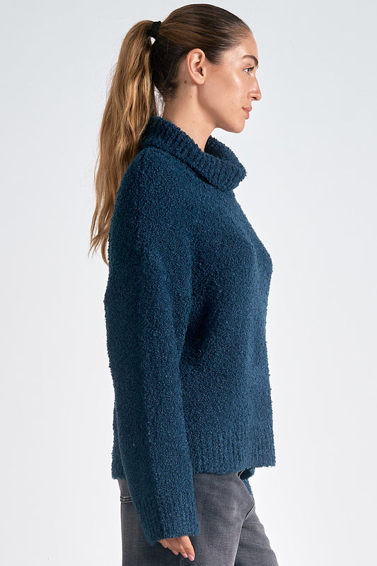 Elan Elan - 9 Turtleneck Sweater Boucle - Teal Blue available at The Good Life Boutique