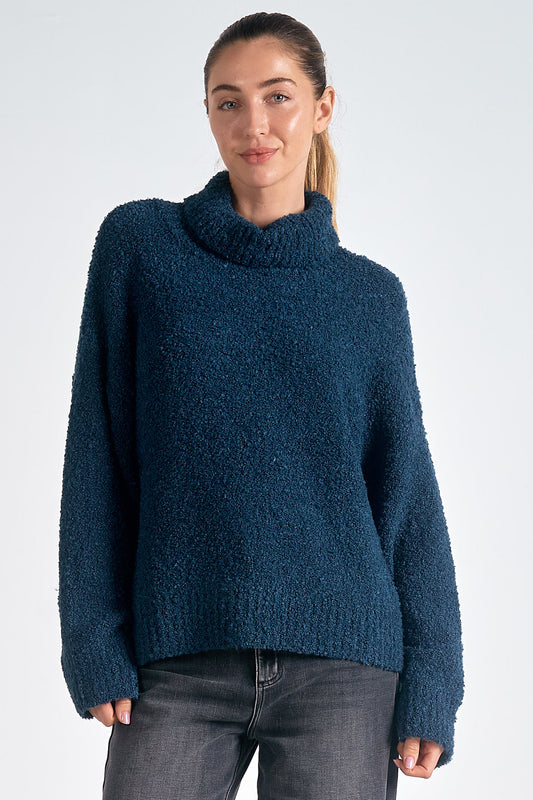 Elan Elan - 9 Turtleneck Sweater Boucle - Teal Blue available at The Good Life Boutique