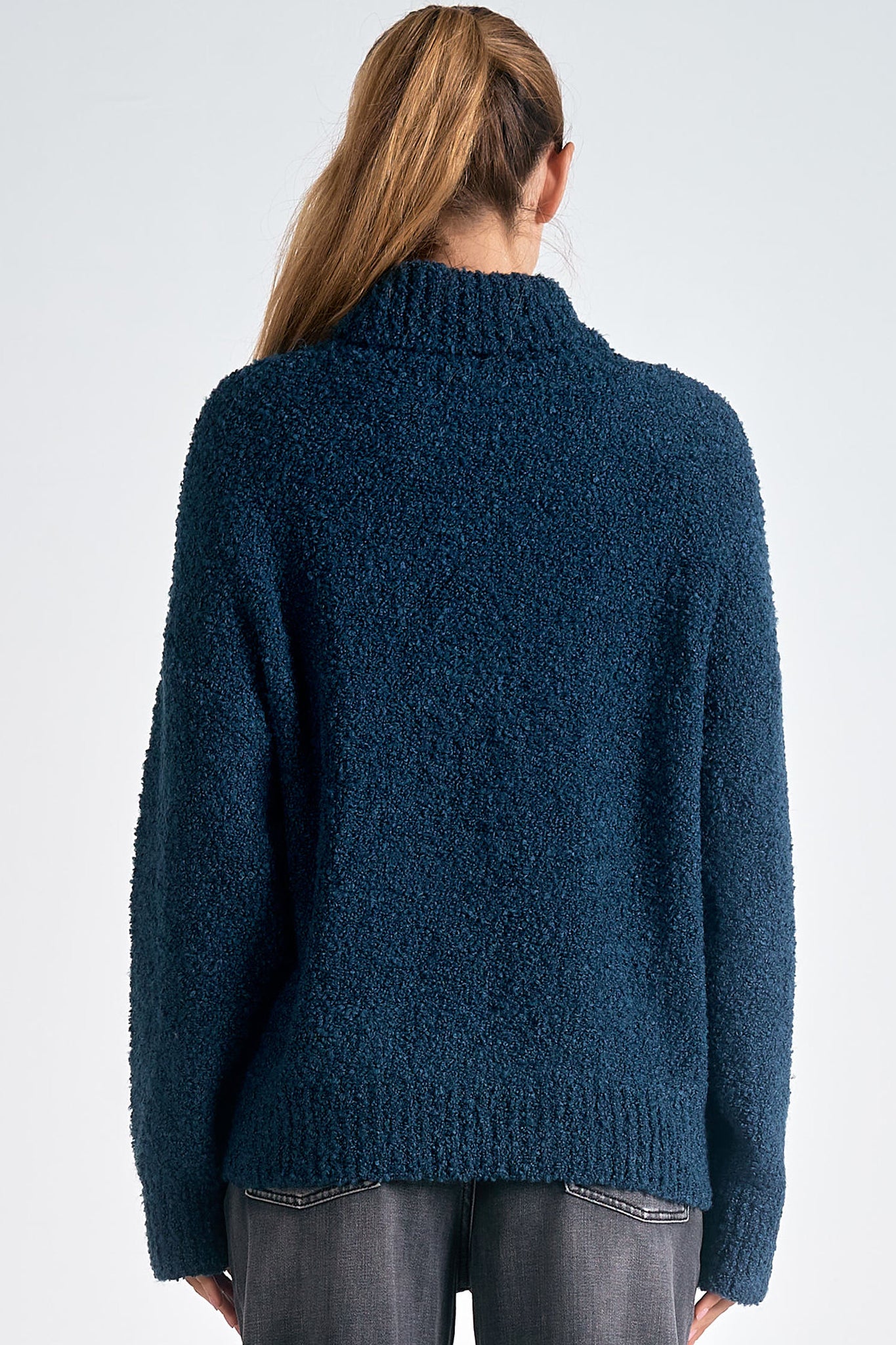 Elan Elan - 9 Turtleneck Sweater Boucle - Teal Blue available at The Good Life Boutique