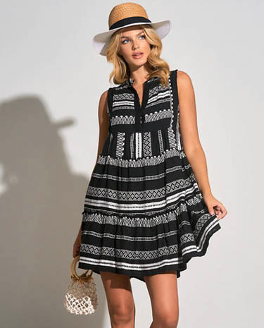 Elan Elan - A-Line Sleeveless Dress - Black/White available at The Good Life Boutique