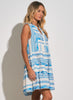 Elan Elan - A Line Sleeveless Dress - White/Blue Print available at The Good Life Boutique