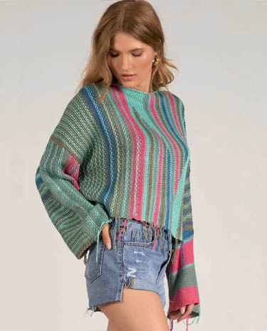 Elan Elan - Boho Stripe Sweater - Turquoise Multi available at The Good Life Boutique