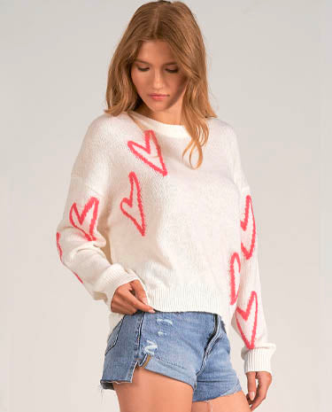 Elan Elan - Crewneck Hearts Sweater - Off White available at The Good Life Boutique