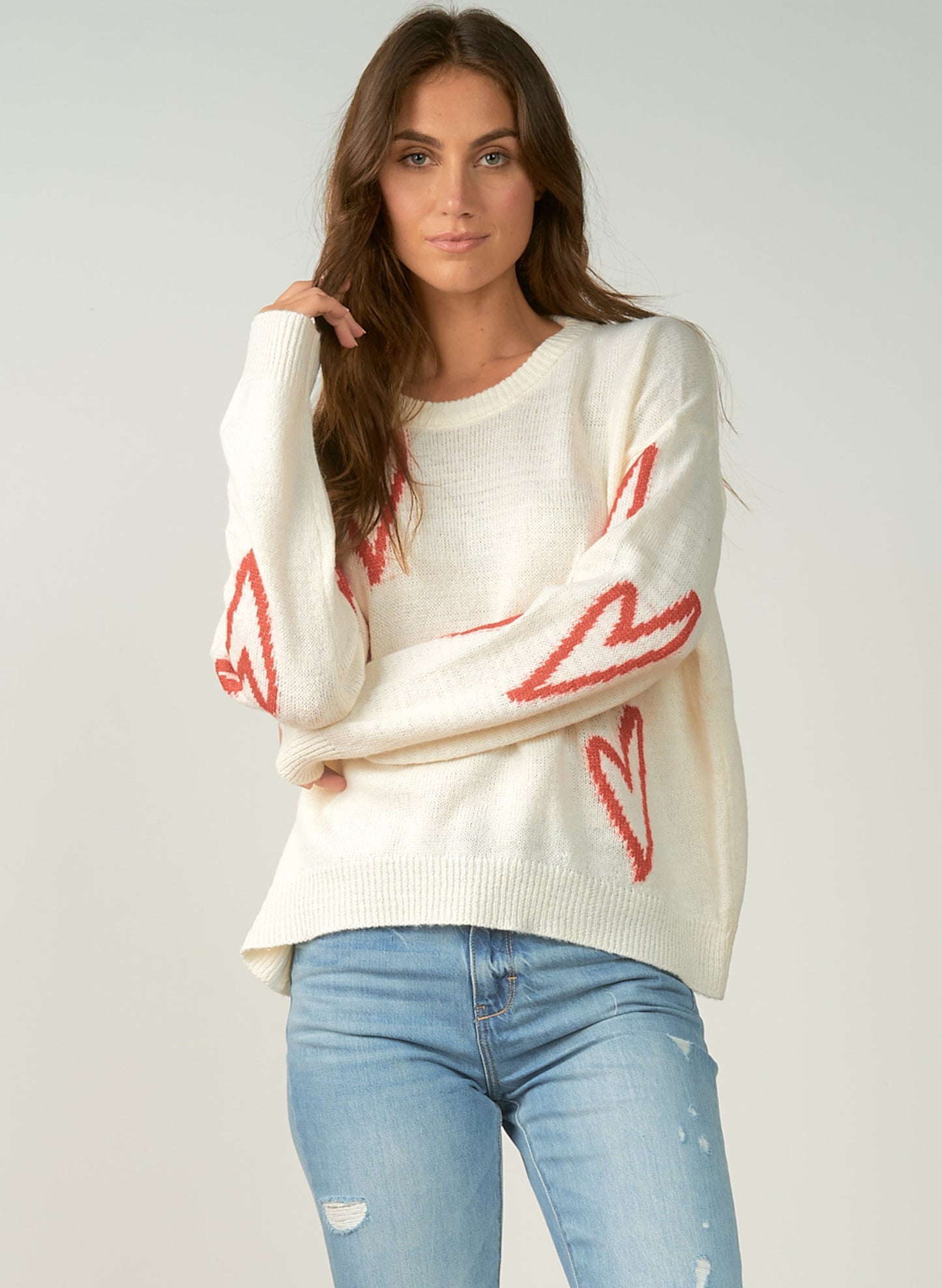 Elan Elan - Crewneck Hearts Sweater - Off White available at The Good Life Boutique