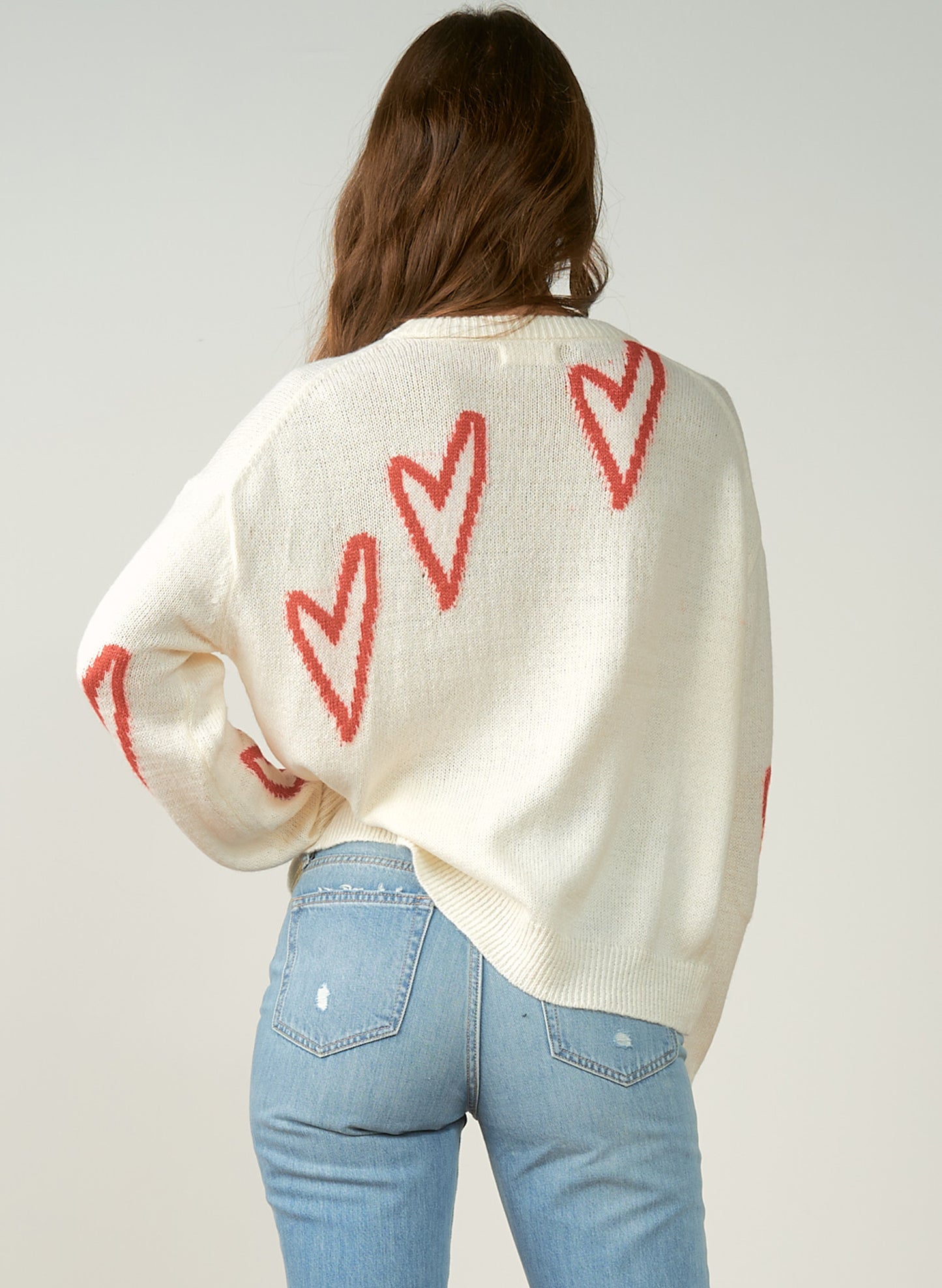 Elan Elan - Crewneck Hearts Sweater - Off White available at The Good Life Boutique