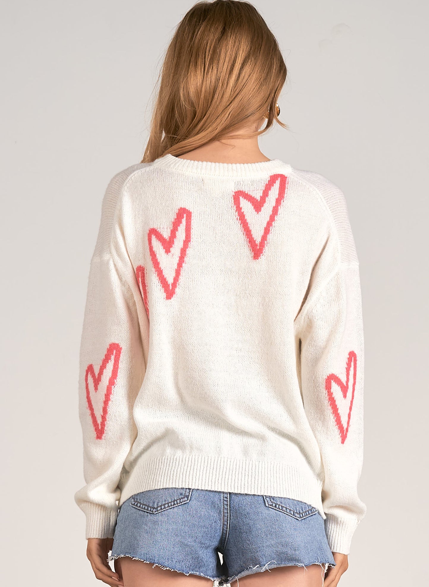 Elan Elan - Crewneck Hearts Sweater - Off White available at The Good Life Boutique