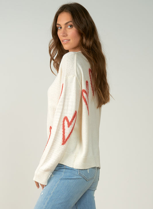 Elan Elan - Crewneck Hearts Sweater - Off White available at The Good Life Boutique