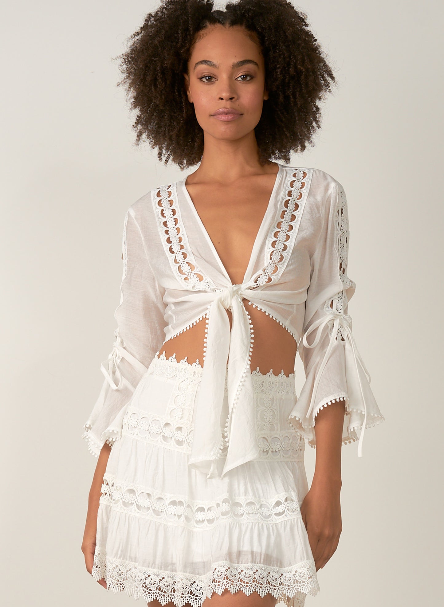 Elan Elan - Crochet Cropped Tie Front Top - White available at The Good Life Boutique