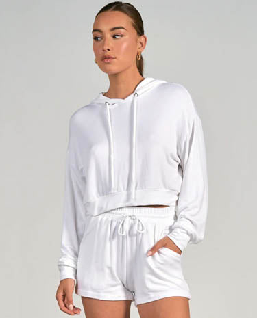 Elan Elan - Cropped Hoodie Long Sleeve Top - White available at The Good Life Boutique