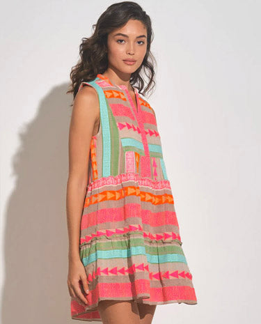 Elan Elan - Dress A Line Sleeveless - Neon Multi available at The Good Life Boutique