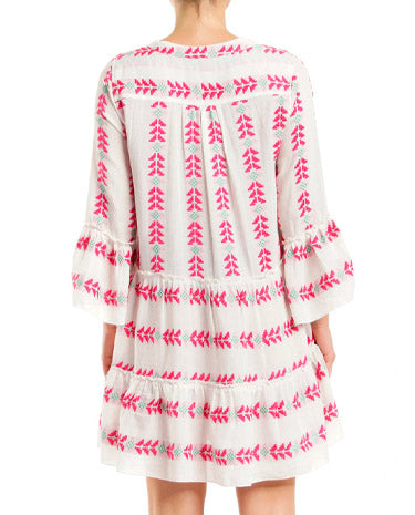 Elan Elan - Dress A Line W/Long Sleeve - White/Pink Print available at The Good Life Boutique