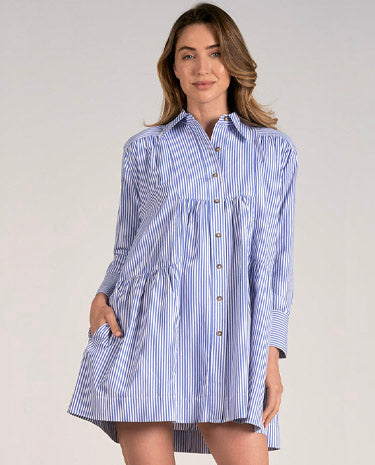 Elan Elan - Dress Long Sleeve Button Down - Blue Strip available at The Good Life Boutique