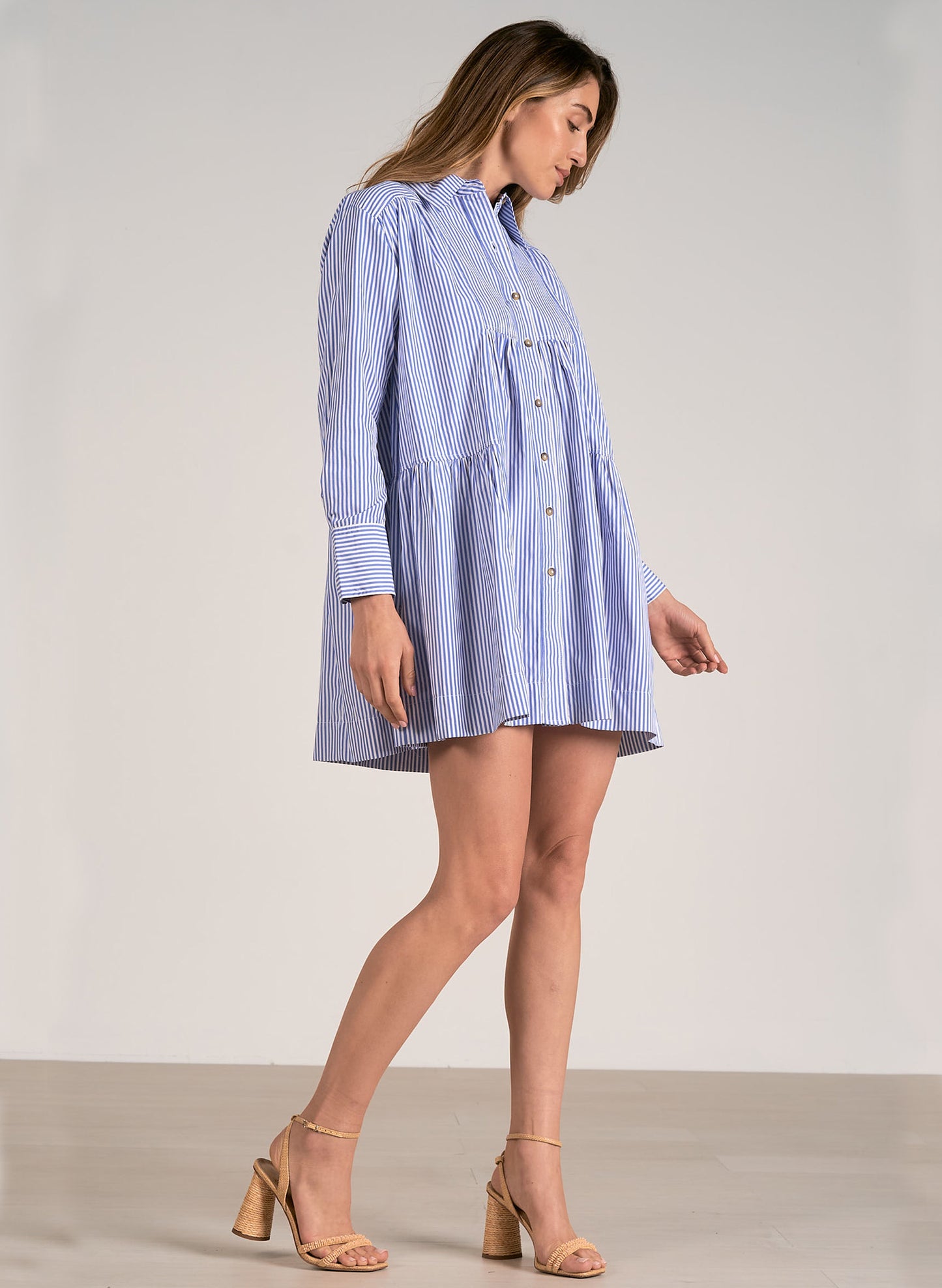 Elan Elan - Dress Long Sleeve Button Down - Blue Strip available at The Good Life Boutique