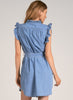 Elan Elan - Dress Ruffle Sleeveless W/Belt - Denim available at The Good Life Boutique