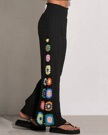 Elan Elan - Pants w/Crochet Panel - Black available at The Good Life Boutique