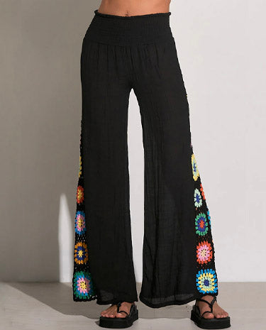 Elan Elan - Pants w/Crochet Panel - Black available at The Good Life Boutique
