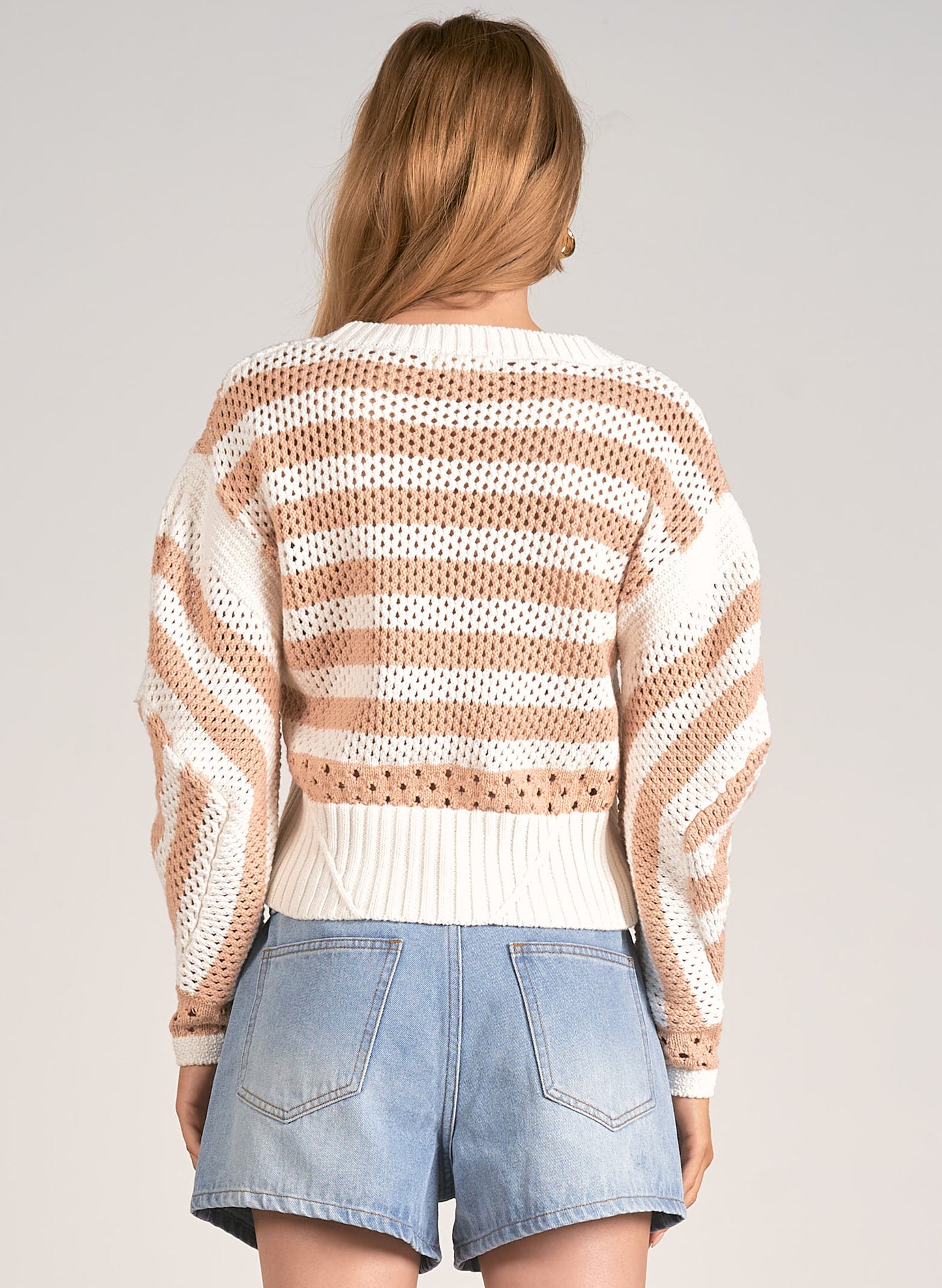 Elan Elan - Sweater Boatneck Strip - Tan White Stripe available at The Good Life Boutique