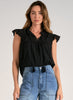 Elan Elan - Short Sleeve V-Neck Top - Black Eyelet available at The Good Life Boutique