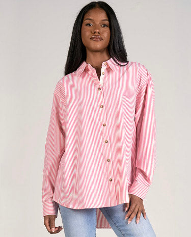 Elan Elan - Top Long Sleeve Button Down - Pink Strip available at The Good Life Boutique