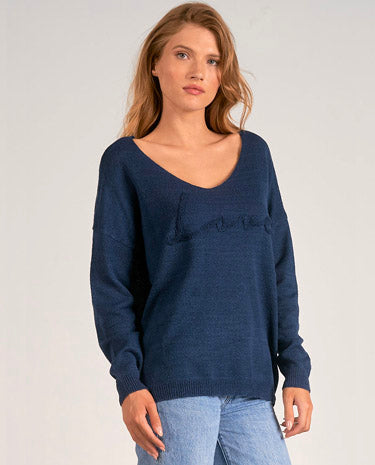 Elan Elan - V Neck Love Print Sweater - Navy available at The Good Life Boutique