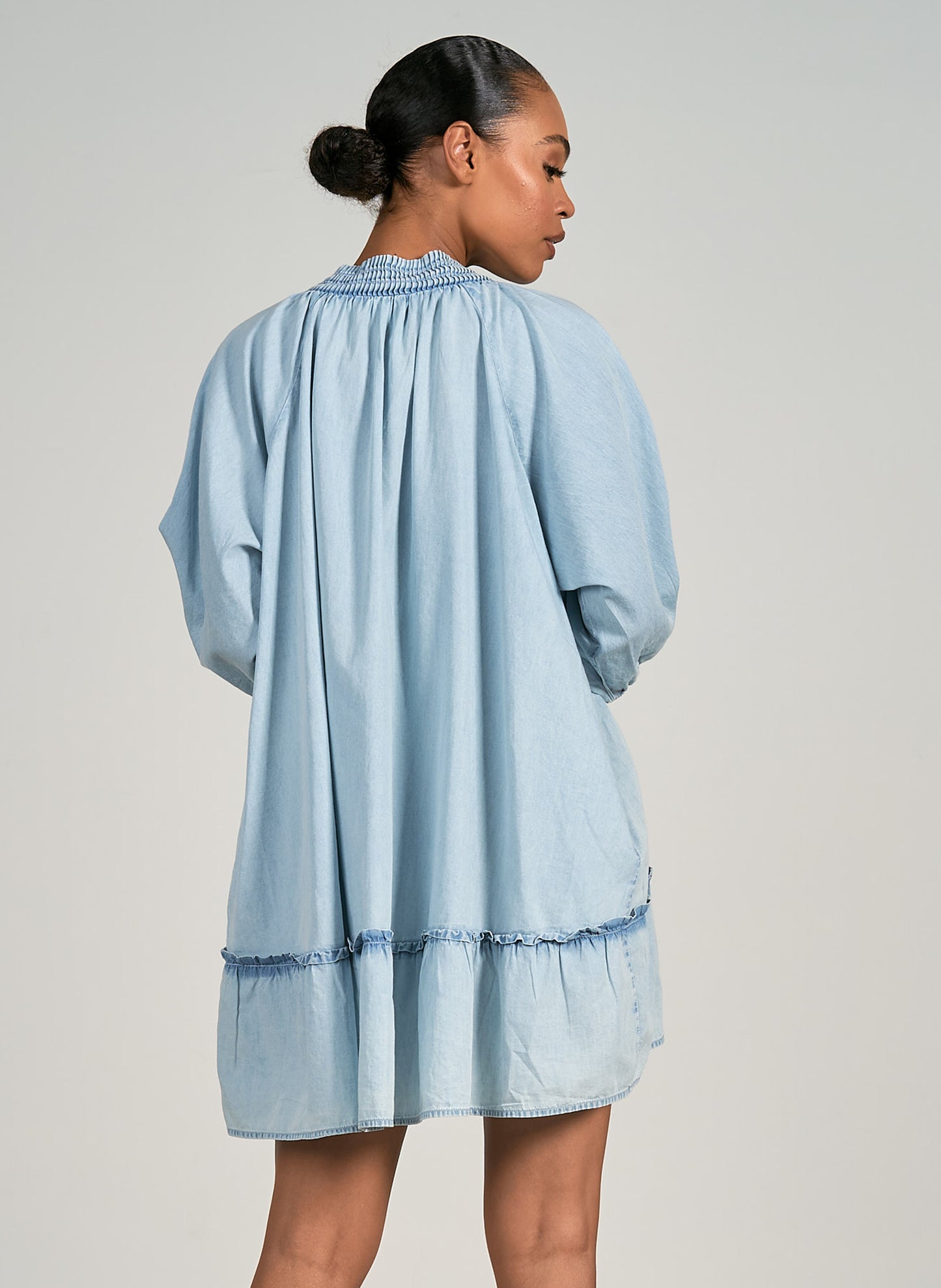 Elan Elan 3/4 Sleeve Ruffle Bottom Dress - Blue Wash available at The Good Life Boutique