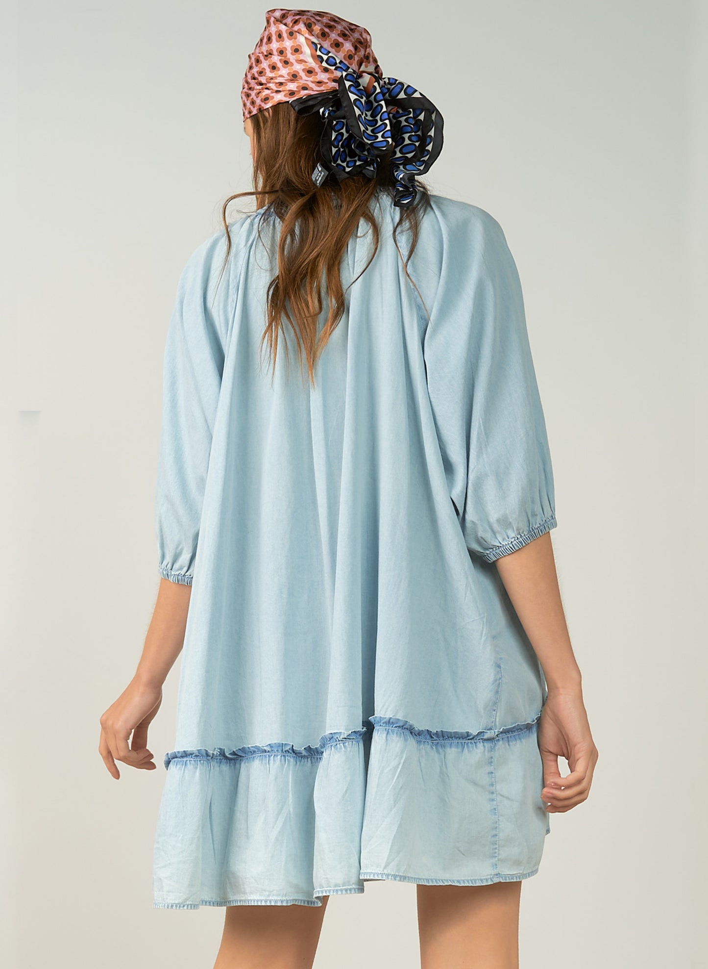 Elan Elan 3/4 Sleeve Ruffle Bottom Dress - Blue Wash available at The Good Life Boutique