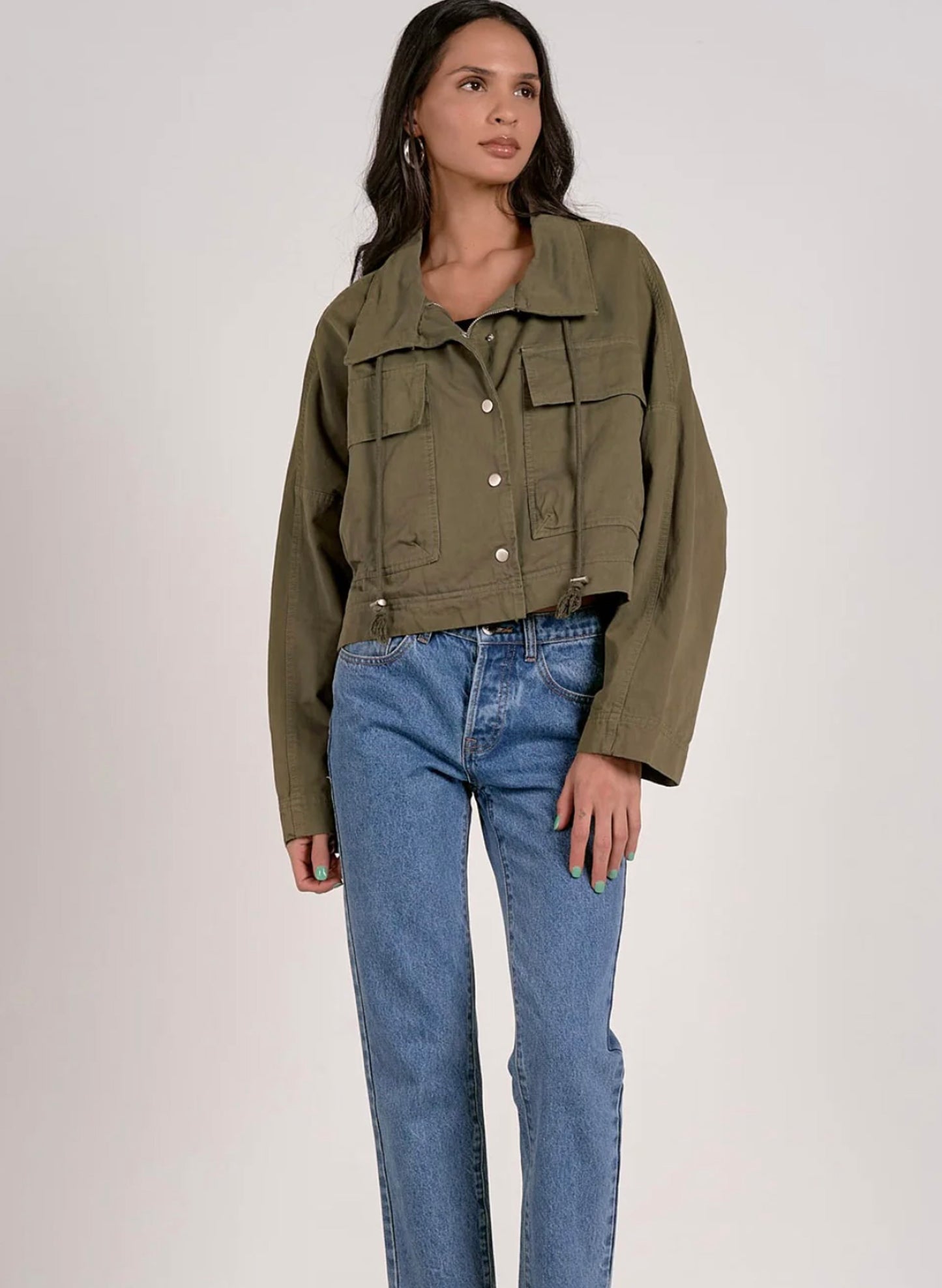 Elan Elan - Trench Jacket Cropped - Olive available at The Good Life Boutique