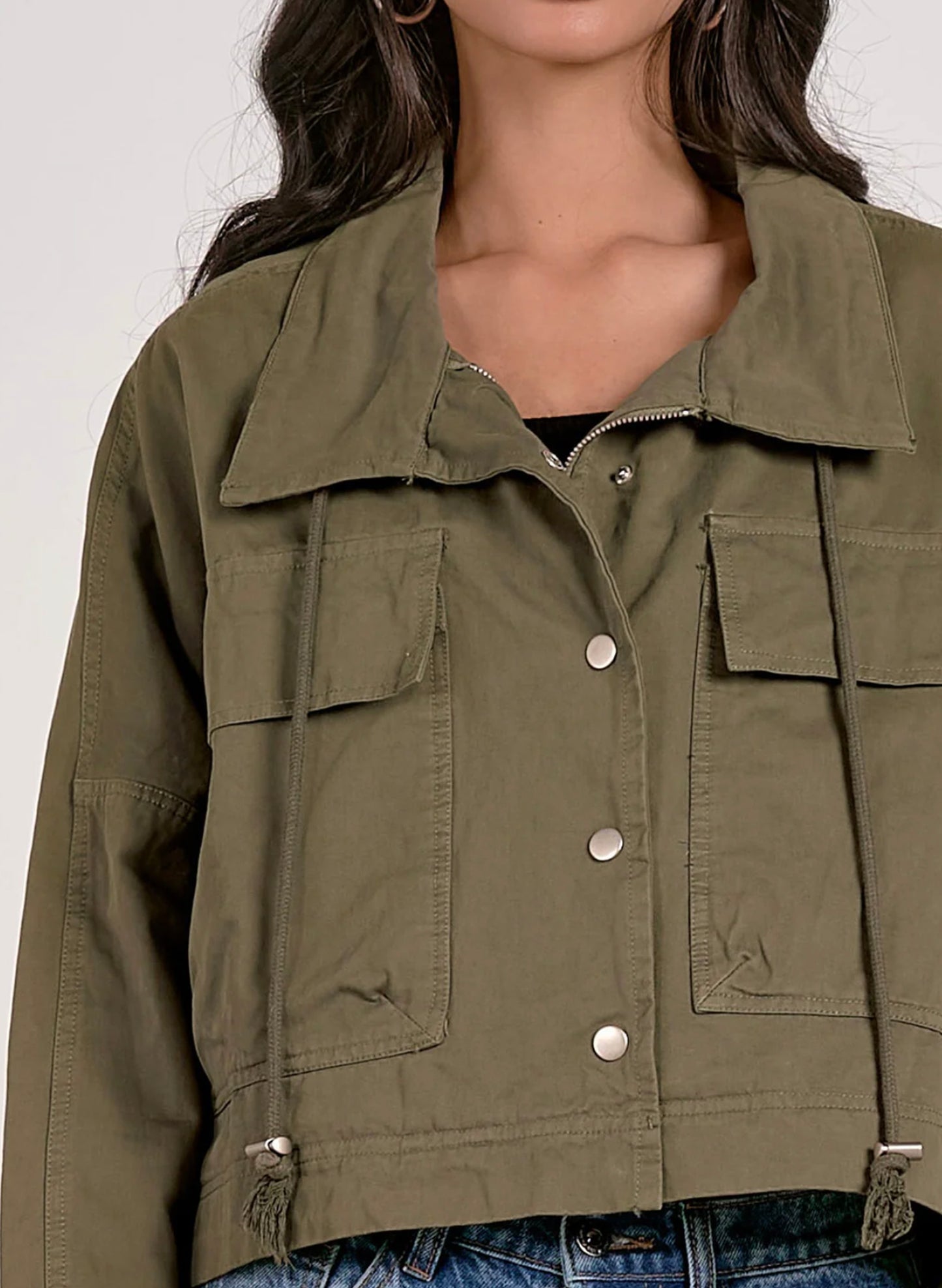 Elan Elan - Trench Jacket Cropped - Olive available at The Good Life Boutique