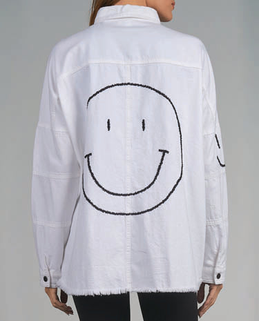 Elan Elan Jacket Smiley Face Button Up - White available at The Good Life Boutique