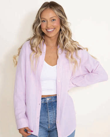 womens tops Button Front Crop Blouse (Color : Lilac Purple, Size