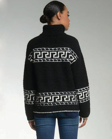 Elan Elan Viola Zipper Sweater - Black and White available at The Good Life Boutique