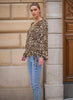 Elle Bell Sleeve Drawstring V Neck Top - Leopard