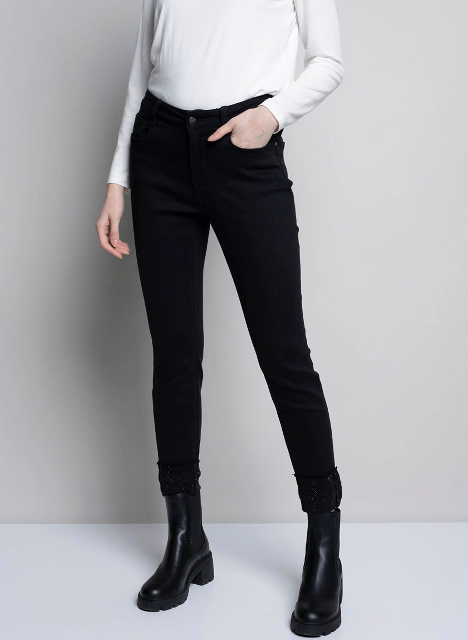 Embellished Cuff Ankle Length Jeans | Shop Now | Picadilly Canada 4 / Black / L6064 Embellished Cuff Ankle Length Jeans | Shop Now | Picadilly Canada 4 / Black / L6064