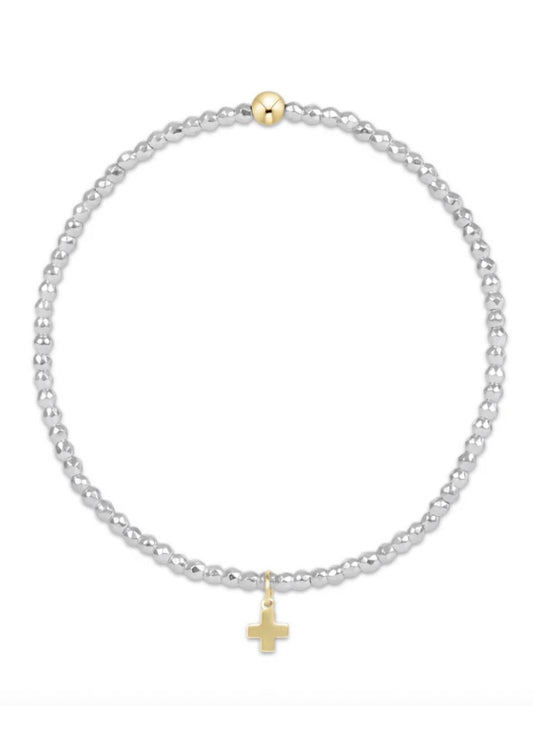 enewton design Enewton - Bright Silver Faceted Hematite 2mm Bead Bracelet - Signature Cross Gold Charm available at The Good Life Boutique