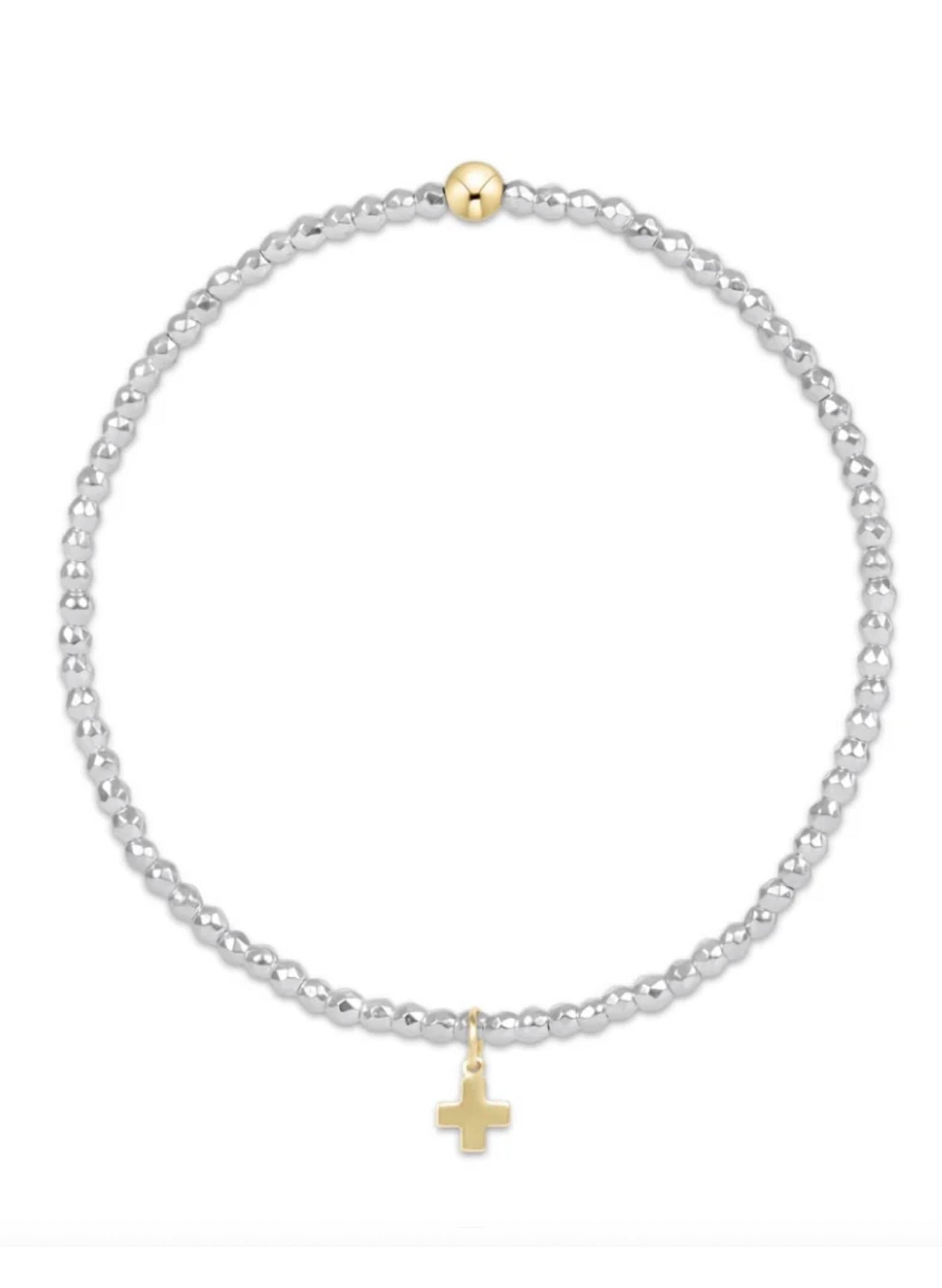 enewton design Enewton - Bright Silver Faceted Hematite 2mm Bead Bracelet - Signature Cross Gold Charm available at The Good Life Boutique