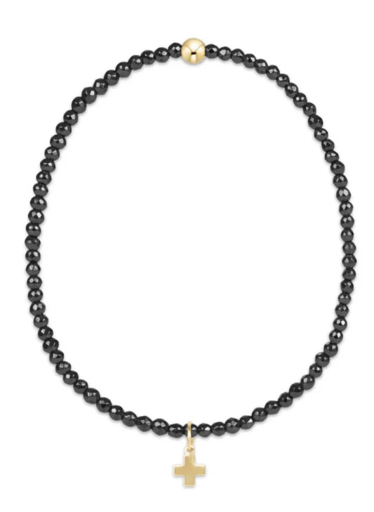 enewton design Enewton - Faceted Hematite 2mm Bead Bracelet - Signature Cross Gold Charm available at The Good Life Boutique